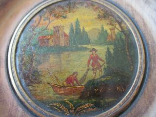 Fine Antique 18thc Miniature Oil Painting Of Historic Landscape Fishing Scene