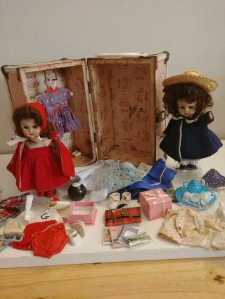 2 Vintage 8 " Hard Plastic Vogue Ginny Doll Trunk Accessories Schoolbag Look