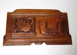 Antique Hand Carved Gothic Wooden Panel Of Two Birds,  Decorative Treen