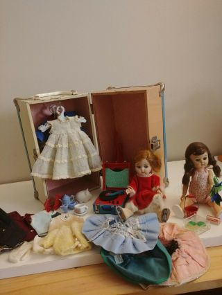 2 Dolls Vintage 7 1/2 " Ginger Doll & Friend Pam Trunk Clothes Accessories Look