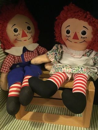 Knickerbocker Vintage Raggedy Ann And Andy 15” Rag Doll W/heart Above Average