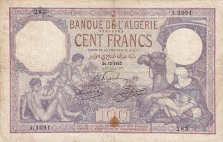 100 Francs Vg Banknote From French Algeria 1932 Pick - 81 Rare