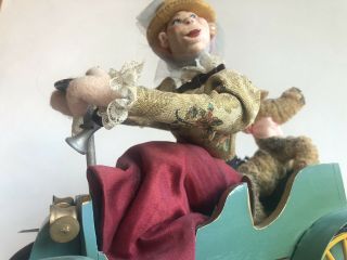 KLUMPE Doll • Vintage Made In SPAIN • Lady & Dog CAR • FELT 2