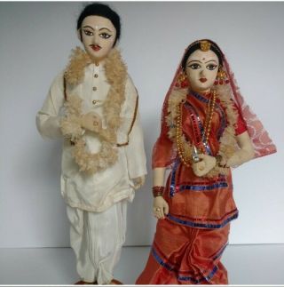 Vintage 1950s Indian Bride And Groom Souvenir Dolls