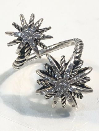 Rare David Yurman Starburst Bypass Diamond Ring Flexible Size 7 - 8 Dy Pouch