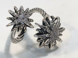 Rare David Yurman Starburst Bypass Diamond Ring Flexible Size 7 - 8 DY Pouch 2