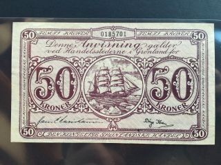 Denmark Greenland 50 Kroner Nd (1953) Banknote Clipper Ship,  Au,  Rare