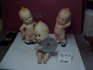 3 Vintage Porcelain Kewpie Dolls Figurines Blue Wings Hands On Hips And So Big