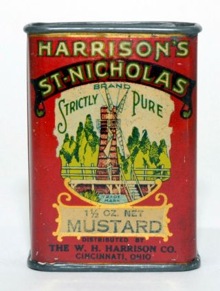 Very Rare St.  Nicholas Brand Mustard Advertising Spice Tin Can,  Cincinnati,  O.