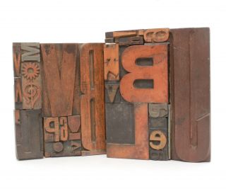 Vintage Bookends Made From Antique Wood Letterpress Printing Blocks Rustic Style 2