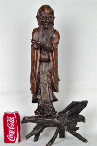 Rare Large (51cm) Antique Chinese Hand - Carved Root Wood Figure