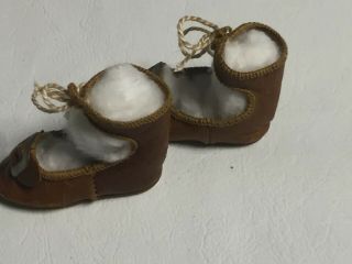 Antique Brown Leather Doll Shoes With Metal Buckles 2.  25” Long X 1” Wide 3