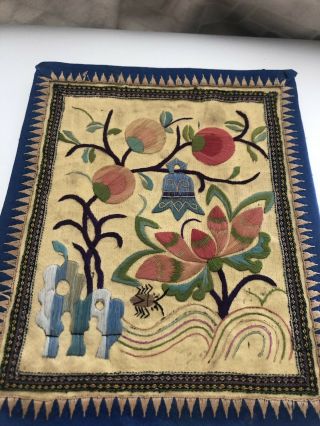 Antique Chinese Silk Panel Patch Tapestry Hand Embroidered Bug Lamp Flowers