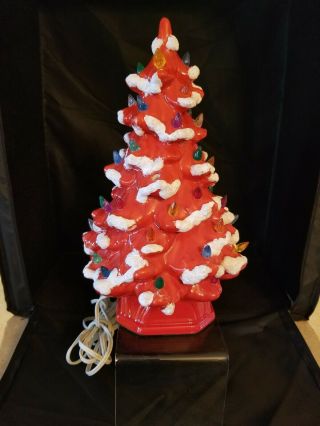RARE Vintage RED Ceramic Christmas Tree - Light Up - Chord - 12 