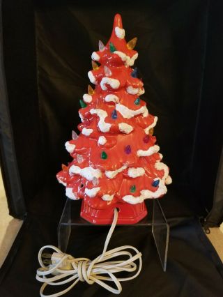 RARE Vintage RED Ceramic Christmas Tree - Light Up - Chord - 12 