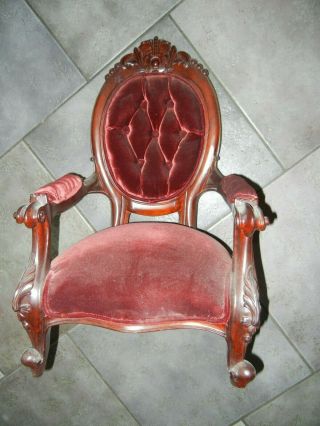 Vintage Large Doll Chair Rosewood Red Velvet Upholstery 22 " Tall X 13 1/2 " Acros