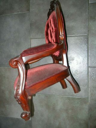 Vintage Large Doll Chair Rosewood Red Velvet Upholstery 22 