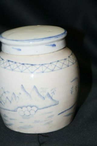 Antique Chinese ginger jar blue and white.  WABI - SABI.  Fingerprint in glaze 2