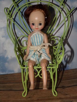 Vintage 8 " Tiny Betsy Mccall Doll Wearing Blue White Striped Romper Swimsuit
