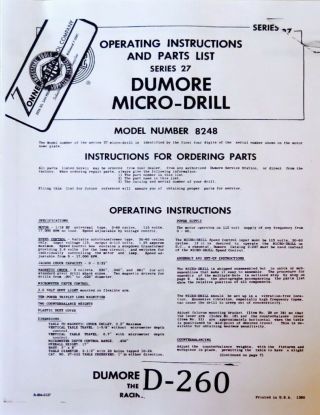 Dumore Micro Drill - Rare Model 3