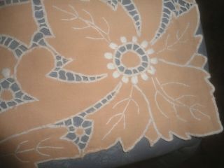 Stunning Terracotta Linen Cut Work Embroidered Tablecloth 54 " X 53 " & 6 Napkin