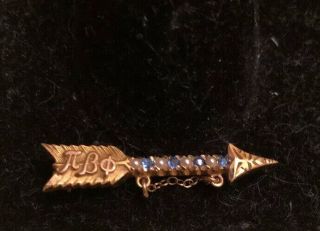 Vintage Rare In 10k Gold Pi Beta Phi ΠΒΦ Seed Pearl Sorority Arrow Badge Pin