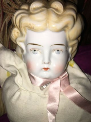 Antique German Porcelain China Head Doll With Fabric Body - Shoulder Broken 3