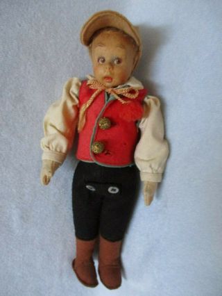 Vintage Lenci Boy Felt Doll Painted Face 9” Felt Clothes Italy