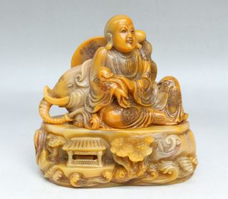 Chinese Exquisite Hand - Carved Buddha Elephant Carving Shoushan Stone Statue