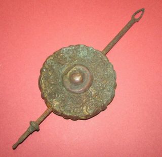 Antique Clock Pendulum Bob Stamped Brass Over Cast Iron
