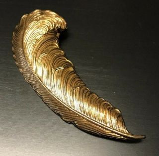 Antique Bird Feather Brooch Pin Gold Tone Art Nouveau Flapper Burlesque Style