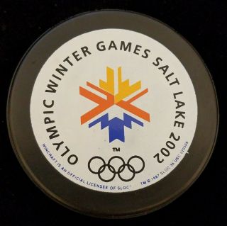 2002 Olympic Winter Games Salt Lake Rare Official Size Puck Nhl Made In Canada