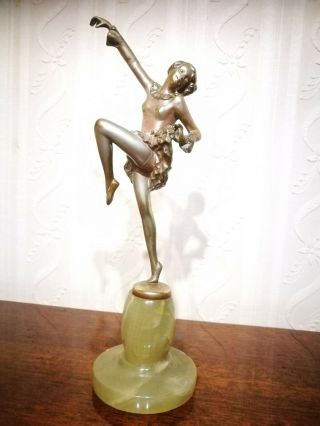 Rare Art Deco Silvered Bronze Lady Figure Signed Lorenzl