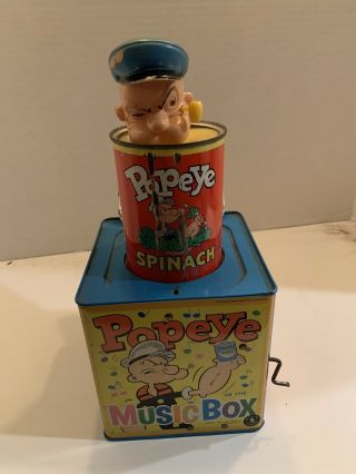 Rare 1953 Vintage Popeye In The Can Music Box By Mattle,  It