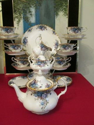 Royal Albert Moonlight Rose Tea Set - Rare Avon Shape Cups - 1st Quality