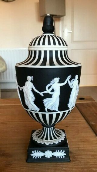 Wedgwood Jasper Ware Dancing Hours Black & White Vase C.  1965 - Rare