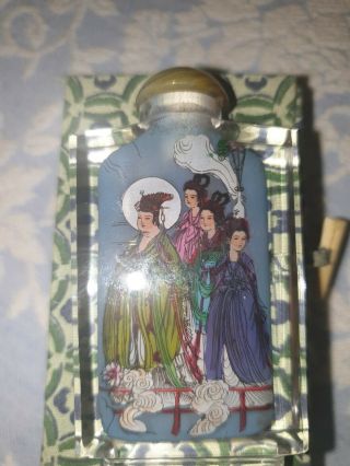 Vintage Chinese Reverse Glass Miniature Painted Snuff/perfume Bottle