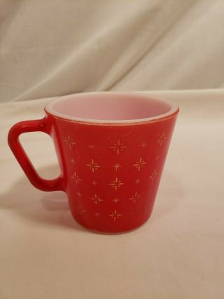 Vintage Rare Red & Gold Foulard Pyrex 10 Ounce Mug 1410,  Gold Starbursts Design 3