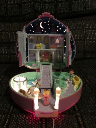 Vintage 1992 Polly Pocket Pink Heart Starlight Castle Lights Up Complete Set