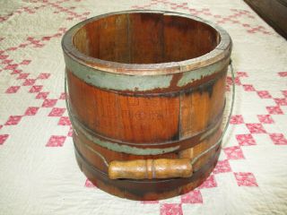 Antique Vtg Wooden Bucket With Bale Handle Buss Bucket Spaulding & Frost