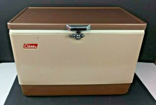 Rare Coleman Metal Brown Tan Vintage Cooler Ice Chest - Metal Handles