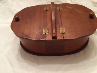 Vintage Antique Wood Table Top Sewing Thread Box Trinket W/ Handle