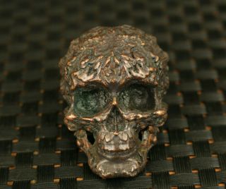 Asian Old Copper Hand Carved Skull Head Statue Table Noble Decoration