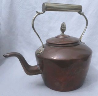 Vintage Large Copper Kettle With Brass Handle Decorative