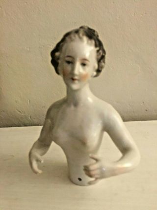 Rare Large Antique German Porcelain Half Doll For Pincushion,  Whisk
