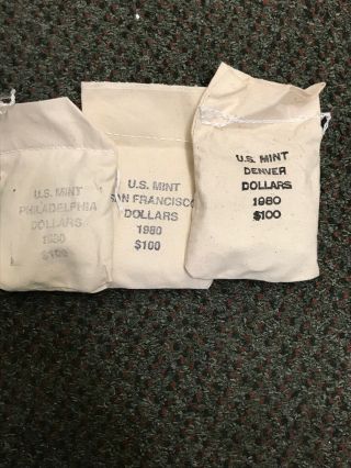 1980 P,  D,  &s Stitch 3 Susan B Anthony Dollar Us 100 Coin Bags Rare