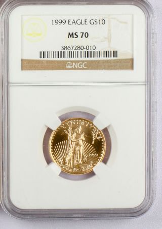 1999 Us $10.  00 Gold Eagle 1/4 Ounce,  Ngc Ms 70 Rare