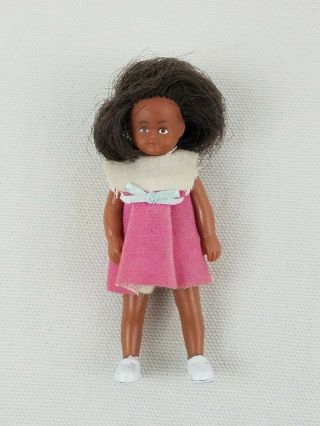 Vtg Horsman? Miniature Dollhouse Posable Black African American Girl Doll / 3 "