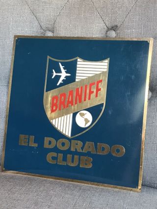 Rare Vintage 1950’s Braniff Airlines El Dorado Club Brass Plane Sign Aviation