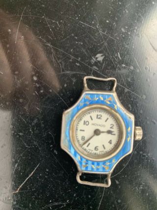 Rare Movado Antique Sterling Art Deco Guilloche Enamel Watch